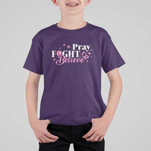 Breast Cancer Awareness T Shirt For Kid Pray Fight Believe Boxing Glove Pink Ribbon Butterfly TS11 Purple Print Your Wear
