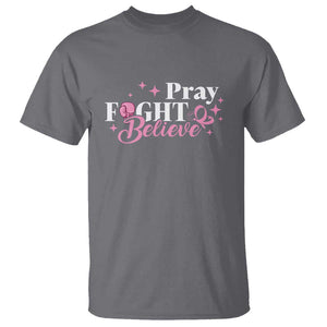 Breast Cancer Awareness T Shirt Pray Fight Believe Boxing Glove Pink Ribbon Butterfly TS11 Charcoal Print Your Wear