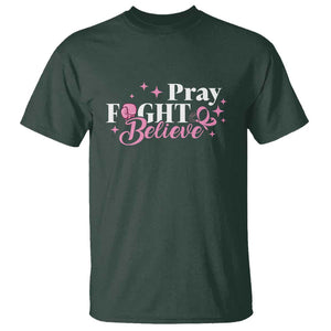 Breast Cancer Awareness T Shirt Pray Fight Believe Boxing Glove Pink Ribbon Butterfly TS11 Dark Forest Green Print Your Wear