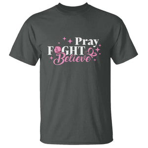 Breast Cancer Awareness T Shirt Pray Fight Believe Boxing Glove Pink Ribbon Butterfly TS11 Dark Heather Print Your Wear