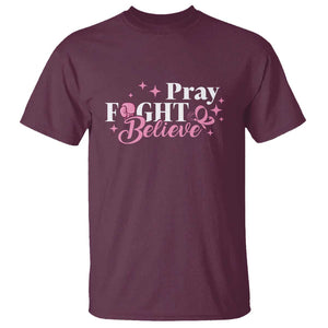 Breast Cancer Awareness T Shirt Pray Fight Believe Boxing Glove Pink Ribbon Butterfly TS11 Maroon Print Your Wear