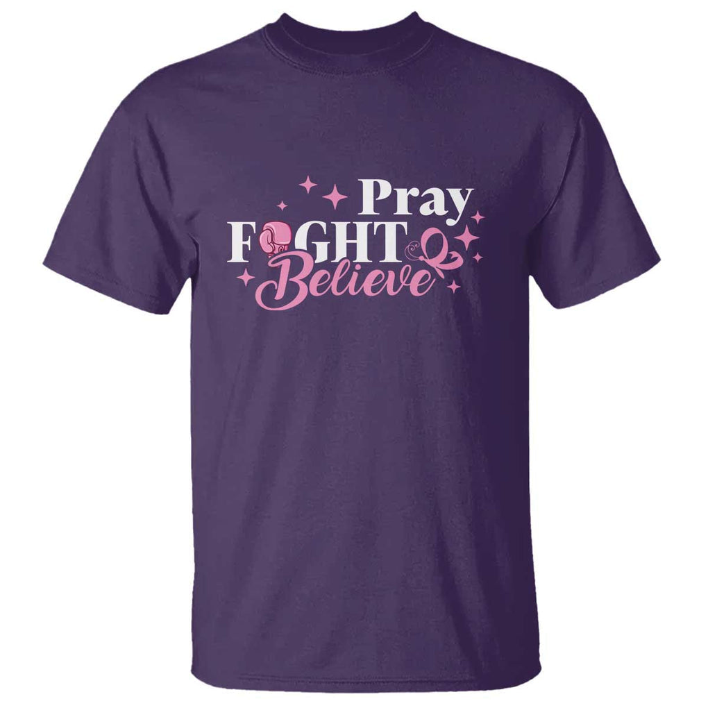 Breast Cancer Awareness T Shirt Pray Fight Believe Boxing Glove Pink Ribbon Butterfly TS11 Purple Print Your Wear