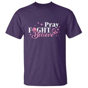 Breast Cancer Awareness T Shirt Pray Fight Believe Boxing Glove Pink Ribbon Butterfly TS11 Purple Print Your Wear
