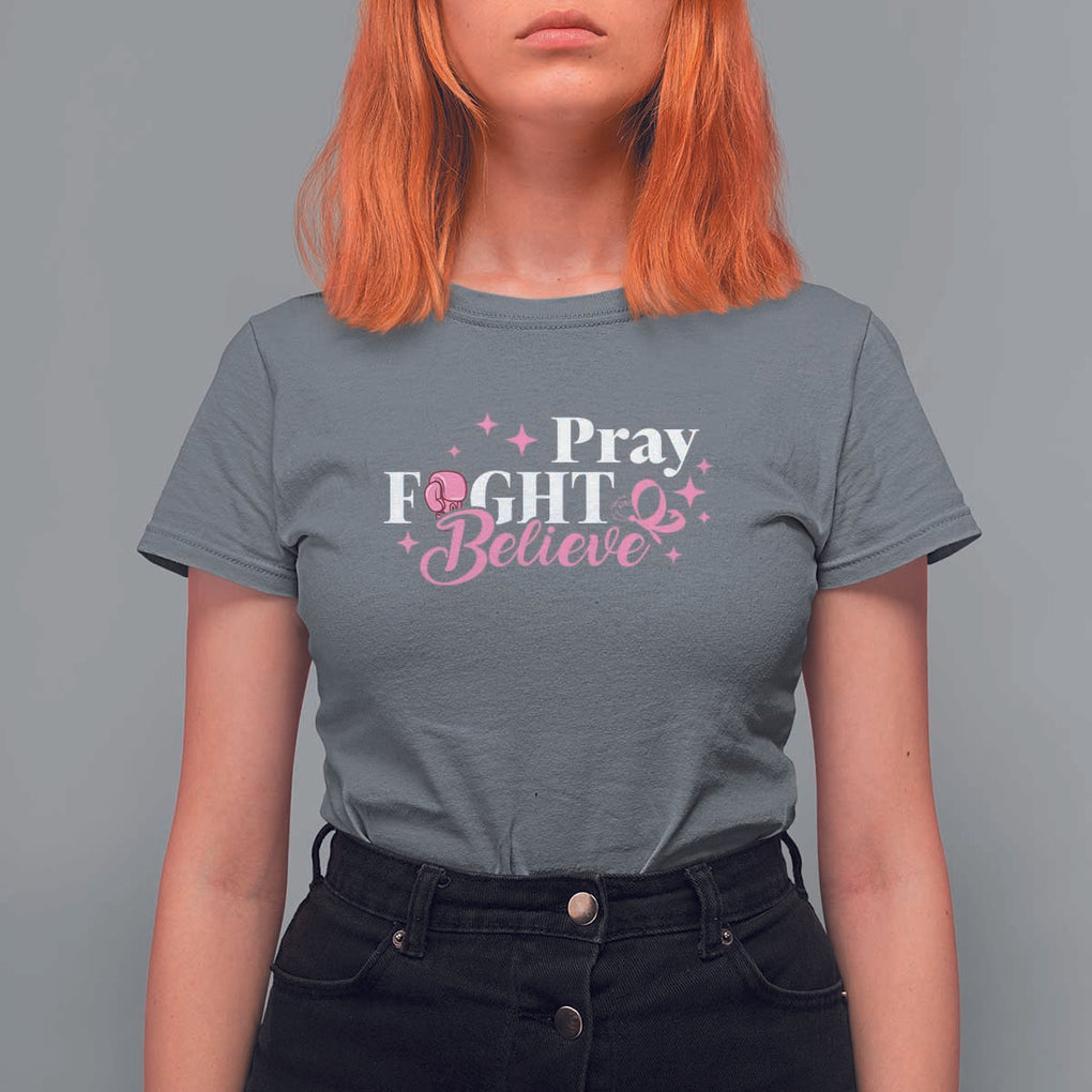 Breast Cancer Awareness T Shirt For Women Pray Fight Believe Boxing Glove Pink Ribbon Butterfly TS11 Charcoal Print Your Wear