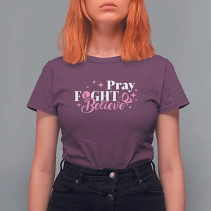 Breast Cancer Awareness T Shirt For Women Pray Fight Believe Boxing Glove Pink Ribbon Butterfly TS11 Maroon Print Your Wear