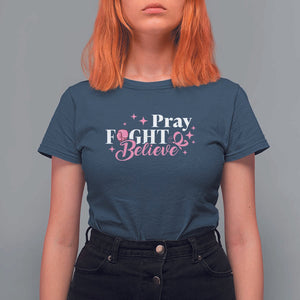 Breast Cancer Awareness T Shirt For Women Pray Fight Believe Boxing Glove Pink Ribbon Butterfly TS11 Navy Print Your Wear
