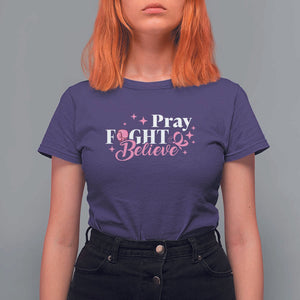 Breast Cancer Awareness T Shirt For Women Pray Fight Believe Boxing Glove Pink Ribbon Butterfly TS11 Purple Print Your Wear