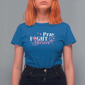 Breast Cancer Awareness T Shirt For Women Pray Fight Believe Boxing Glove Pink Ribbon Butterfly TS11 Royal Blue Print Your Wear