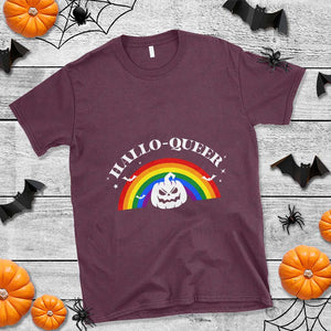 Halloween LGBT T Shirt Hallo Queer Halloween Rainbow Pumpkin TS11 Maroon Print Your Wear