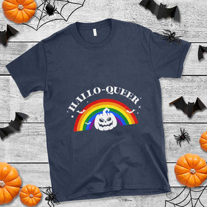 Halloween LGBT T Shirt Hallo Queer Halloween Rainbow Pumpkin TS11 Navy Print Your Wear