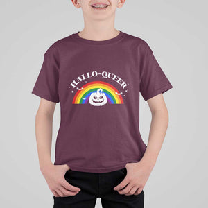 Halloween LGBT T Shirt For Kid Hallo Queer Halloween Rainbow Pumpkin TS11 Maroon Print Your Wear