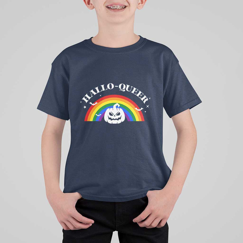 Halloween LGBT T Shirt For Kid Hallo Queer Halloween Rainbow Pumpkin TS11 Navy Print Your Wear