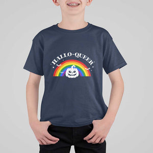 Halloween LGBT T Shirt For Kid Hallo Queer Halloween Rainbow Pumpkin TS11 Navy Print Your Wear