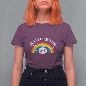 Halloween LGBT T Shirt For Women Hallo Queer Halloween Rainbow Pumpkin TS11 Maroon Print Your Wear