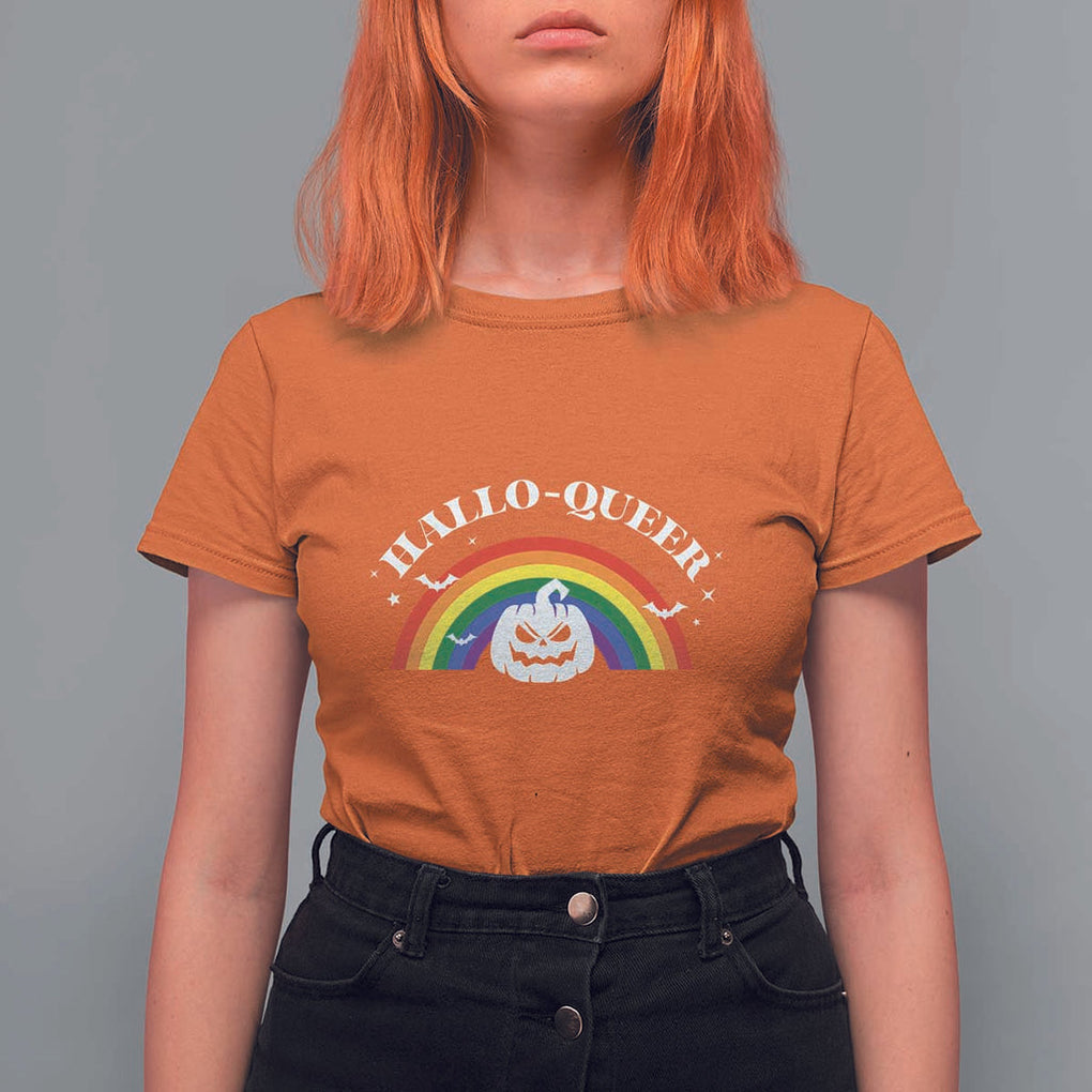 Halloween LGBT T Shirt For Women Hallo Queer Halloween Rainbow Pumpkin TS11 Orange Print Your Wear