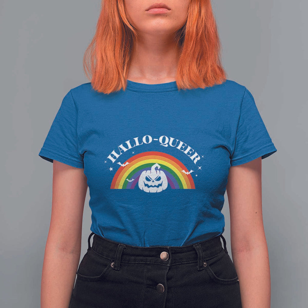 Halloween LGBT T Shirt For Women Hallo Queer Halloween Rainbow Pumpkin TS11 Royal Blue Print Your Wear