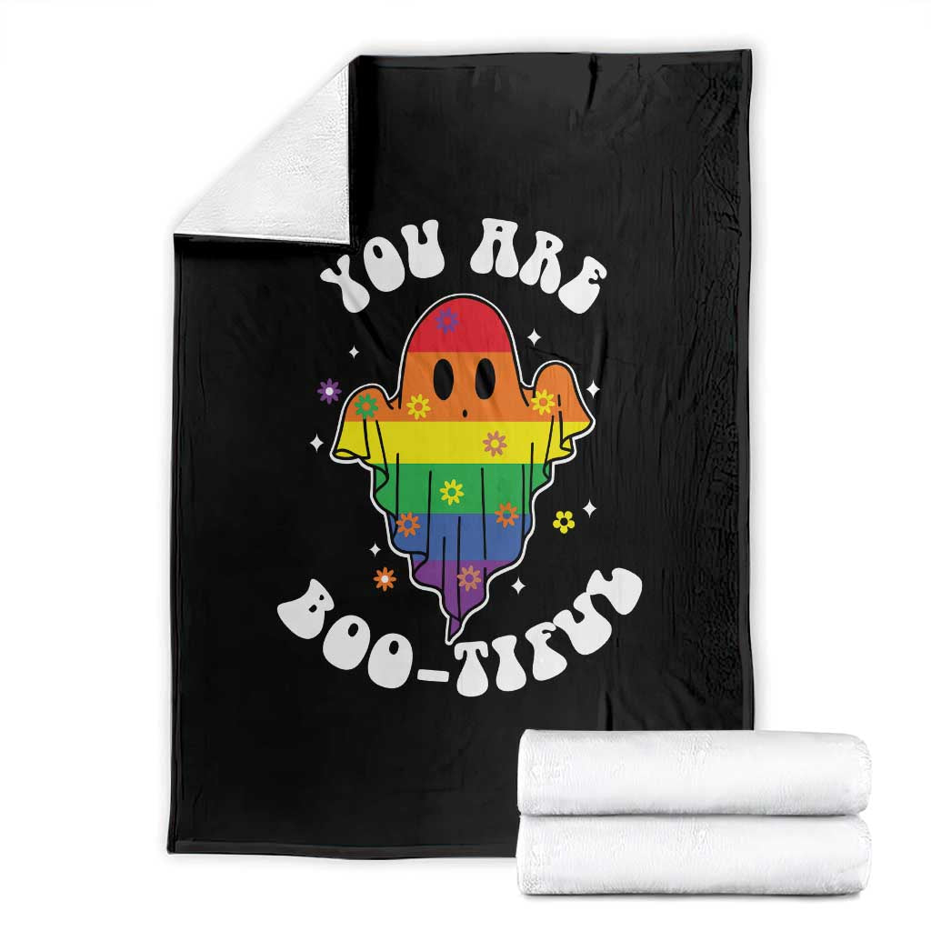 Halloween LGBT Throw Blanket You Are Boo Tiful Beautiful Rainbow Ghost TS11 Black Print Your Wear