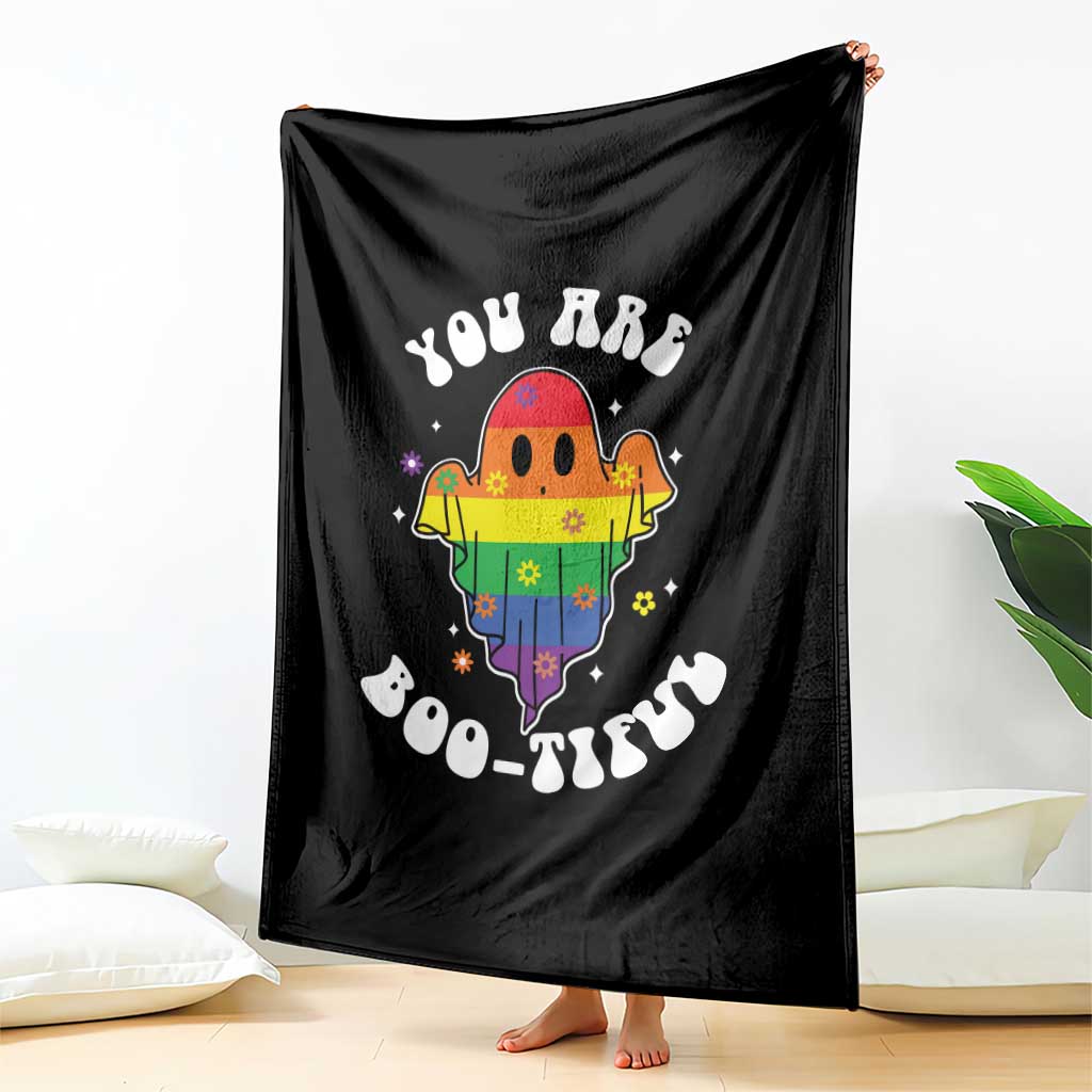 Halloween LGBT Throw Blanket You Are Boo Tiful Beautiful Rainbow Ghost TS11 Print Your Wear