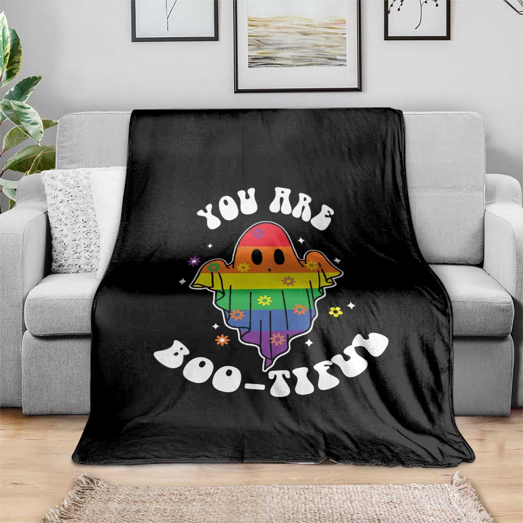 Halloween LGBT Throw Blanket You Are Boo Tiful Beautiful Rainbow Ghost TS11 Print Your Wear