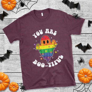 Halloween LGBT T Shirt You Are Boo Tiful Beautiful Rainbow Ghost TS11 Maroon Print Your Wear