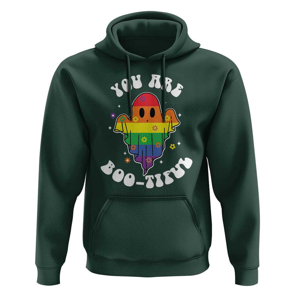 Halloween LGBT Hoodie You Are Boo Tiful Beautiful Rainbow Ghost TS11 Dark Forest Green Print Your Wear