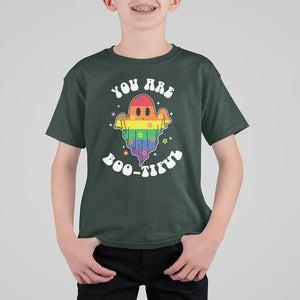 Halloween LGBT T Shirt For Kid You Are Boo Tiful Beautiful Rainbow Ghost TS11 Dark Forest Green Print Your Wear