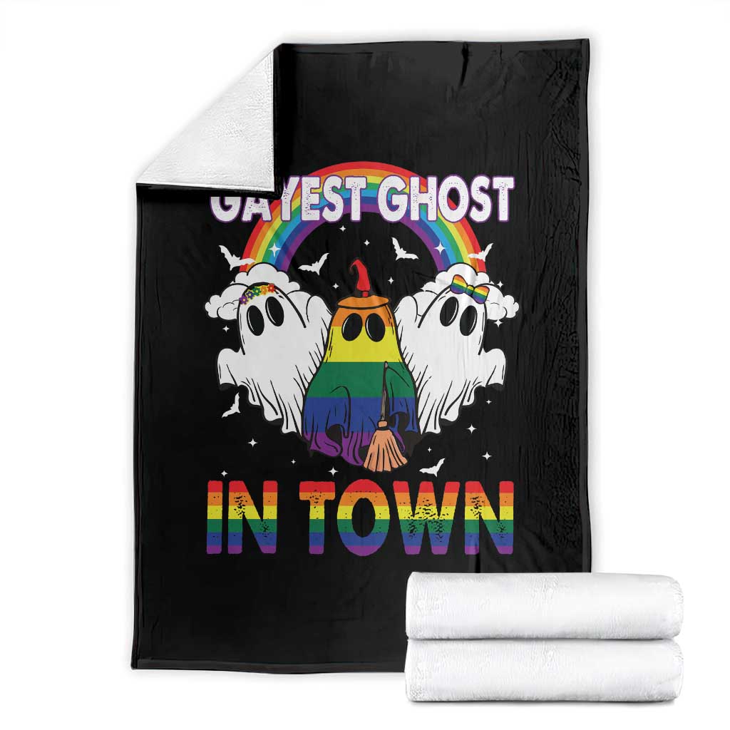 Funny Halloween LGBT Throw Blanket Gayest Ghost In Town Rainbow Flag TS11 Black Print Your Wear