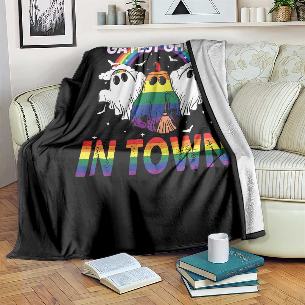 Funny Halloween LGBT Throw Blanket Gayest Ghost In Town Rainbow Flag TS11 Print Your Wear