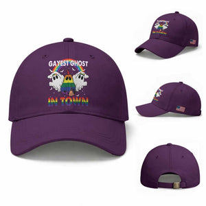 Funny Halloween LGBT Baseball Cap Gayest Ghost In Town Rainbow Flag TS11 Baseball Cap Universal Fit Purple Print Your Wear