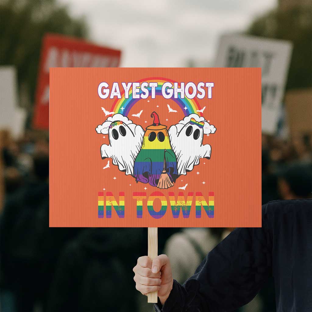 Funny Halloween LGBT Protest Sign Gayest Ghost In Town Rainbow Flag TS11 Horizontal 18