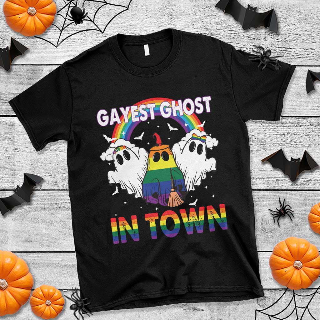 Funny Halloween LGBT T Shirt Gayest Ghost In Town Rainbow Flag TS11 Black Print Your Wear