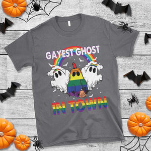 Funny Halloween LGBT T Shirt Gayest Ghost In Town Rainbow Flag TS11 Charcoal Print Your Wear