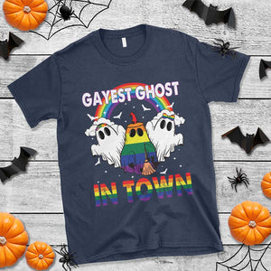 Funny Halloween LGBT T Shirt Gayest Ghost In Town Rainbow Flag TS11 Navy Print Your Wear