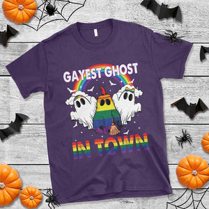 Funny Halloween LGBT T Shirt Gayest Ghost In Town Rainbow Flag TS11 Purple Print Your Wear