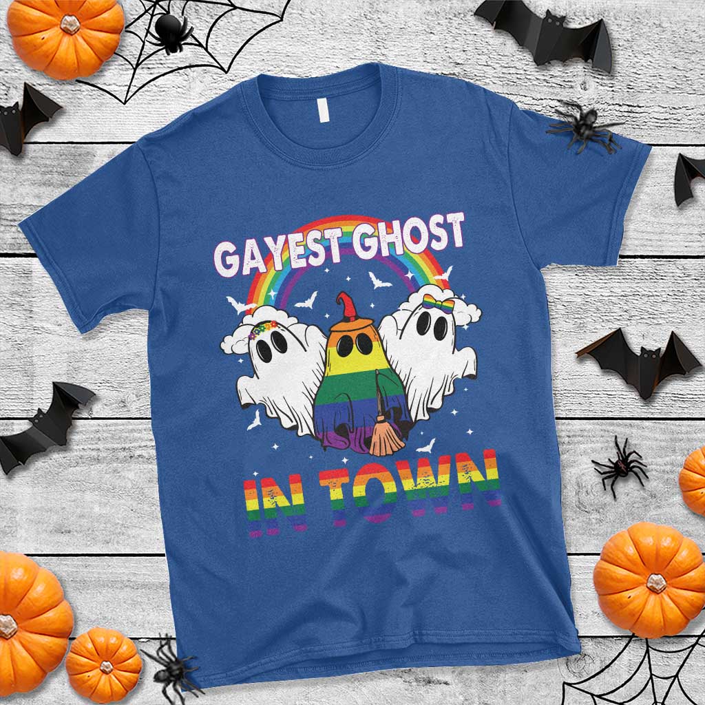 Funny Halloween LGBT T Shirt Gayest Ghost In Town Rainbow Flag TS11 Royal Blue Print Your Wear