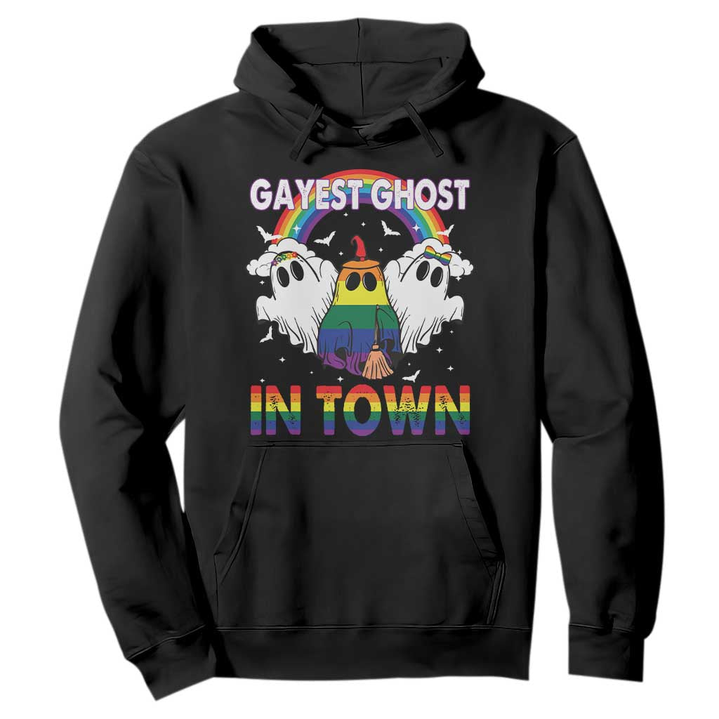 Funny Halloween LGBT Hoodie Gayest Ghost In Town Rainbow Flag TS11 Black Print Your Wear