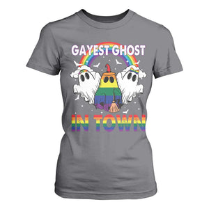 Funny Halloween LGBT T Shirt For Women Gayest Ghost In Town Rainbow Flag TS11 Charcoal Print Your Wear
