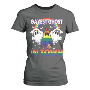 Funny Halloween LGBT T Shirt For Women Gayest Ghost In Town Rainbow Flag TS11 Dark Heather Print Your Wear