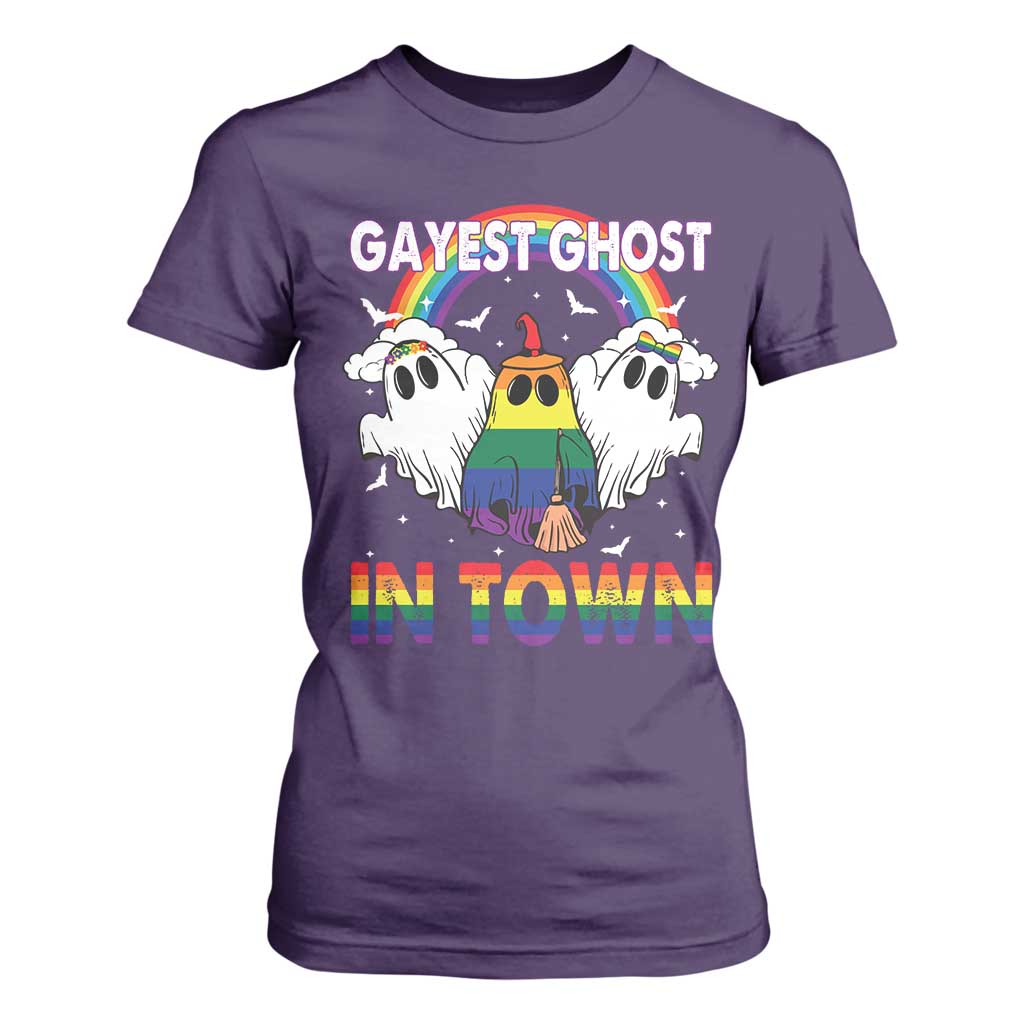 Funny Halloween LGBT T Shirt For Women Gayest Ghost In Town Rainbow Flag TS11 Purple Print Your Wear