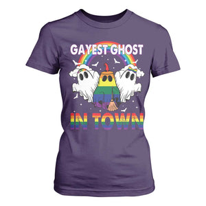 Funny Halloween LGBT T Shirt For Women Gayest Ghost In Town Rainbow Flag TS11 Purple Print Your Wear