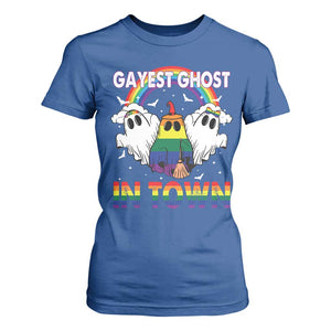 Funny Halloween LGBT T Shirt For Women Gayest Ghost In Town Rainbow Flag TS11 Royal Blue Print Your Wear