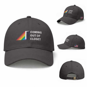 Come Out LGBT Baseball Cap Coming Out Of Closet Rainbow Door TS11 Baseball Cap Universal Fit Dark Gray Print Your Wear