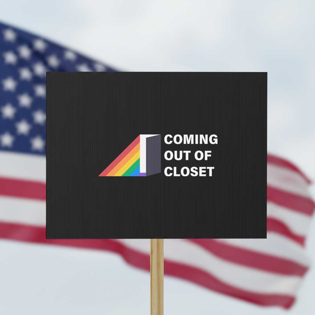 Come Out LGBT Protest Sign Coming Out Of Closet Rainbow Door TS11 Horizontal 18