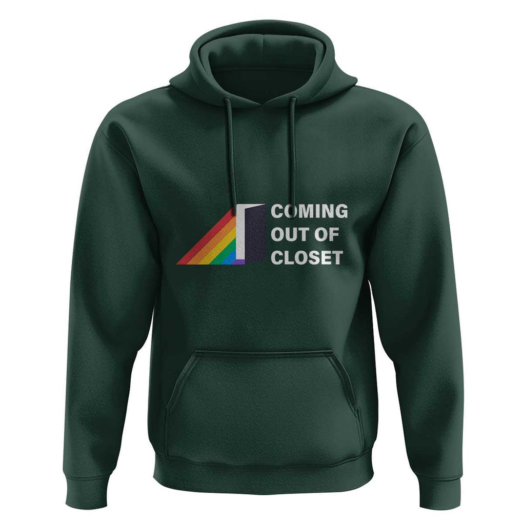 Come Out LGBT Hoodie Coming Out Of Closet Rainbow Door TS11 Dark Forest Green Print Your Wear