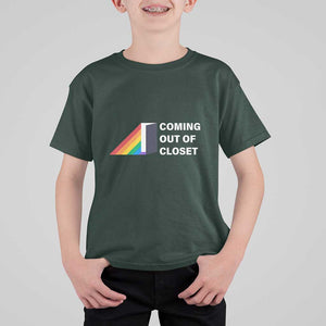 Come Out LGBT T Shirt For Kid Coming Out Of Closet Rainbow Door TS11 Dark Forest Green Print Your Wear