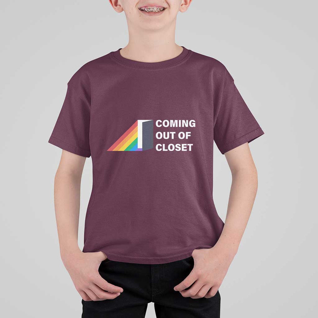 Come Out LGBT T Shirt For Kid Coming Out Of Closet Rainbow Door TS11 Maroon Print Your Wear