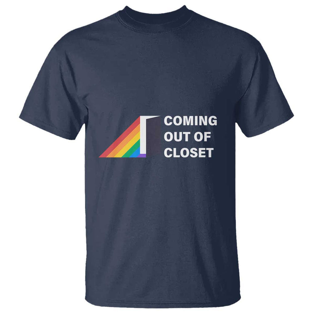 Come Out LGBT T Shirt Coming Out Of Closet Rainbow Door TS11 Navy Print Your Wear