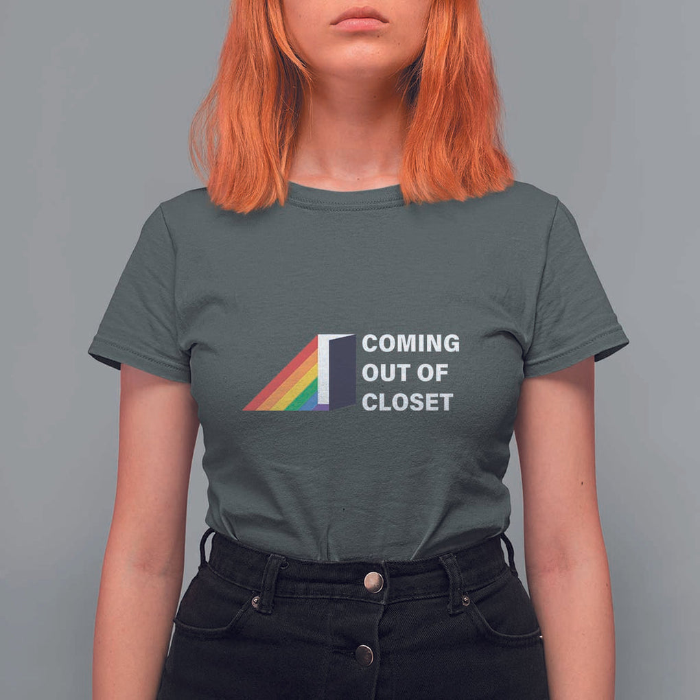 Come Out LGBT T Shirt For Women Coming Out Of Closet Rainbow Door TS11 Dark Heather Print Your Wear