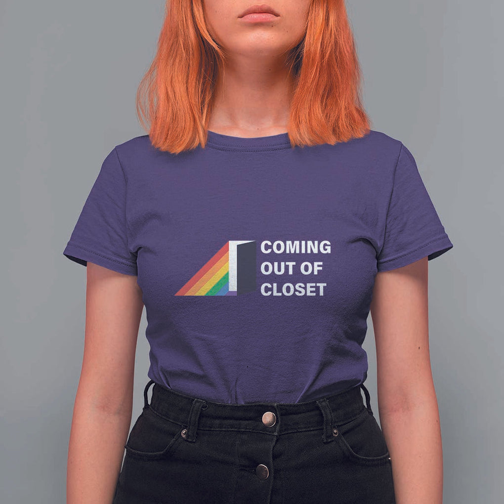 Come Out LGBT T Shirt For Women Coming Out Of Closet Rainbow Door TS11 Purple Print Your Wear