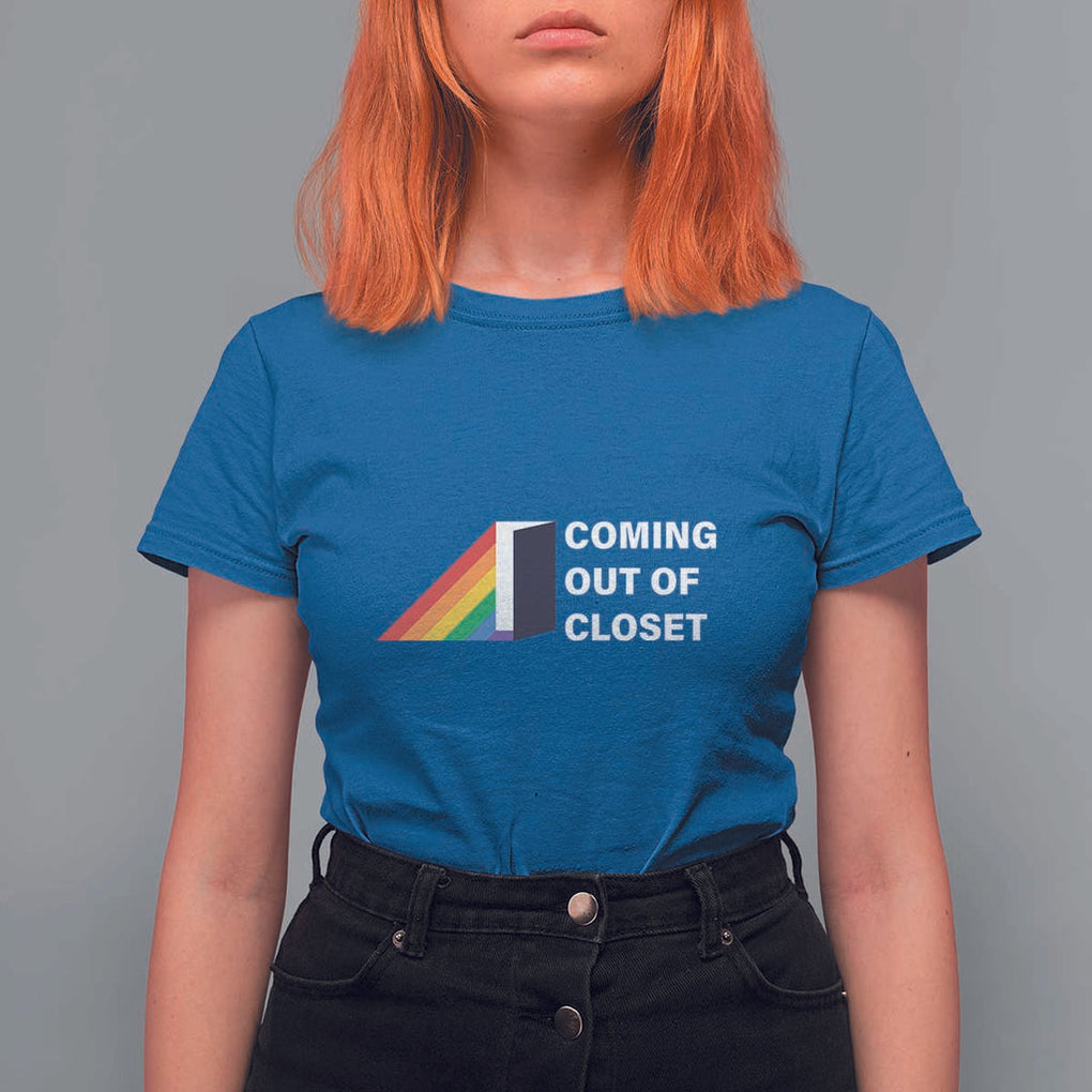 Come Out LGBT T Shirt For Women Coming Out Of Closet Rainbow Door TS11 Royal Blue Print Your Wear